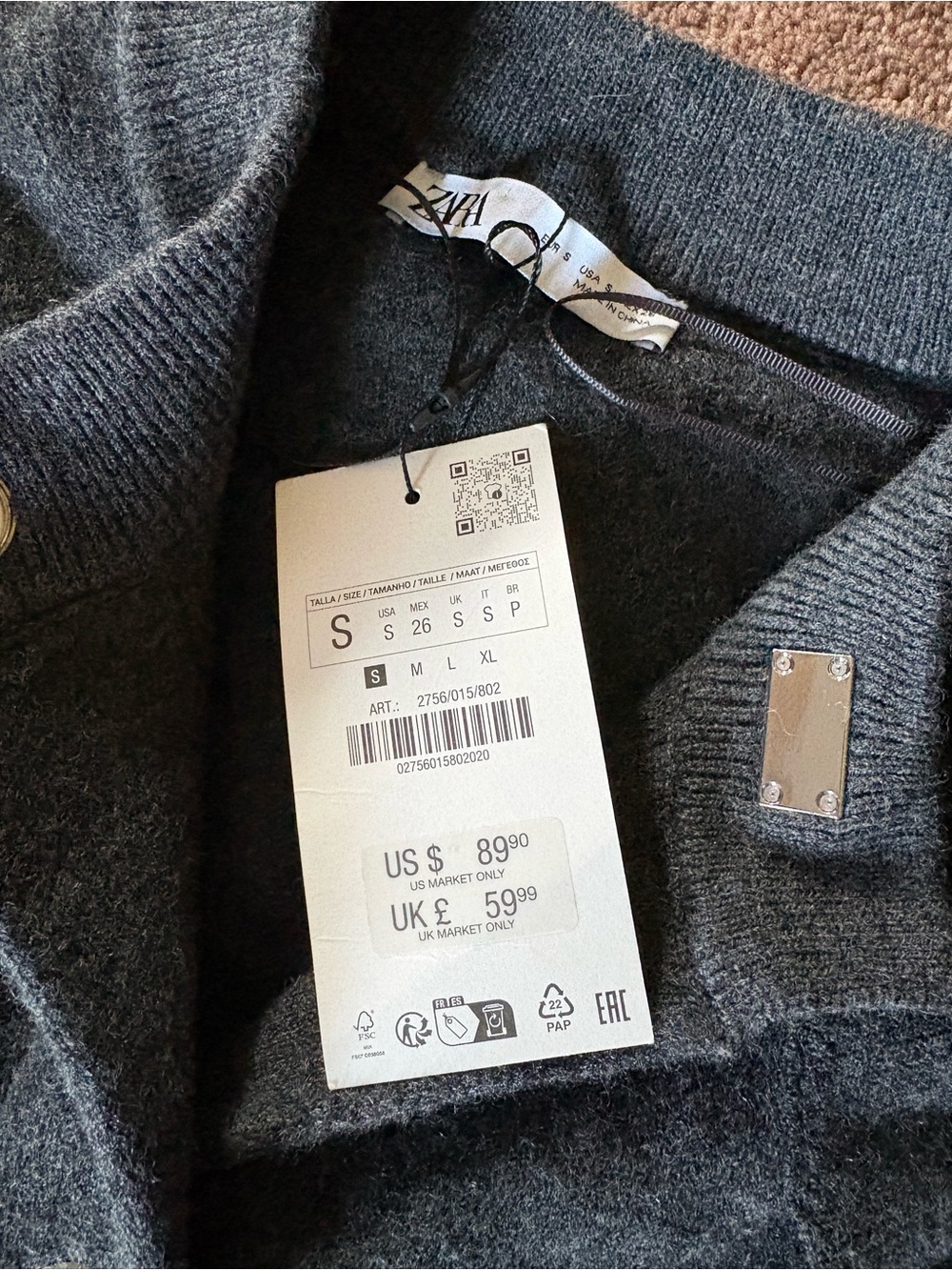 Zara Women's Dark Gray Cape Sweater Jacket small NWT | small flaw - Picture 4 of 6